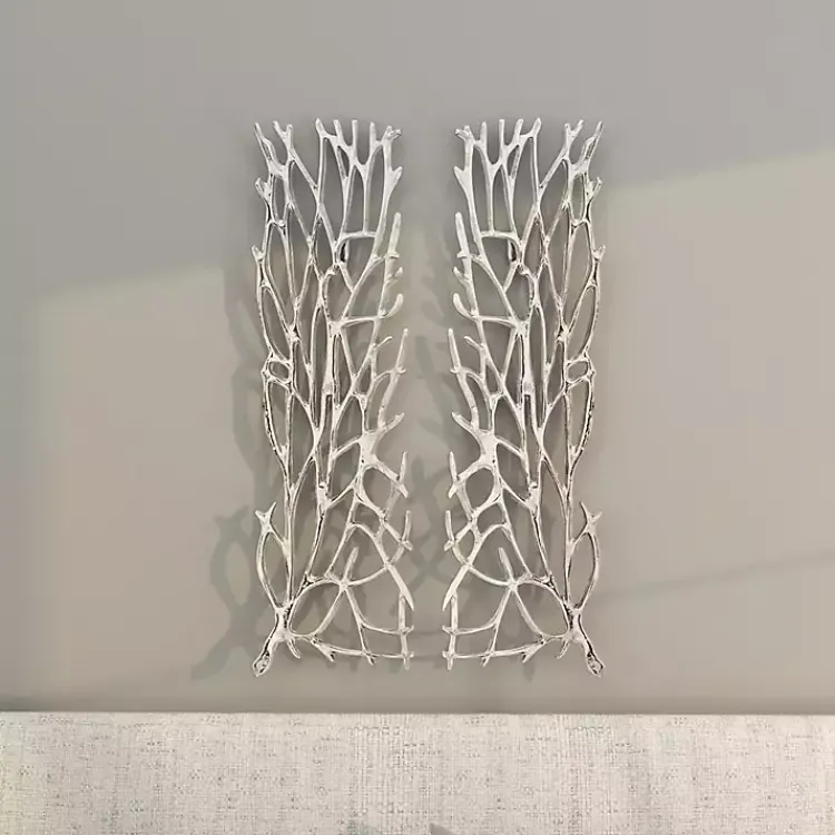 Wall Plaques-Kirklands Home Metal Coral Panel Wall Plaques, Set of 2 Silver