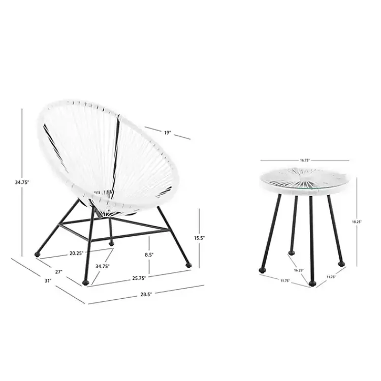 Outdoor Sets-Kirklands Home Modern Wicker 3-pc. Outdoor Patio Set White