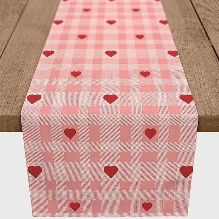 Table Linens-Kirklands Home Pink Plaid Hearts Table Runner, 72 in.