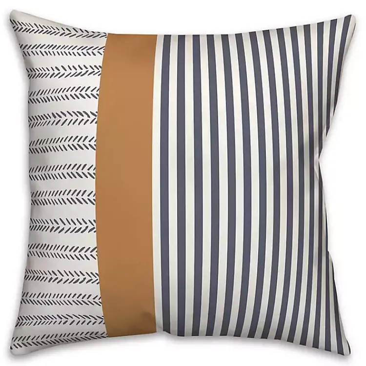 Outdoor Cushions & Pillows-Kirklands Home Navy & Burnt Orange Stripes Indoor/Outdoor Pillow