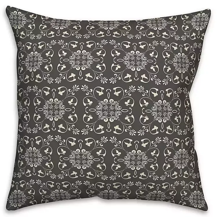 Outdoor Cushions & Pillows-Kirklands Home Charcoal Medallion Indoor/Outdoor Pillow