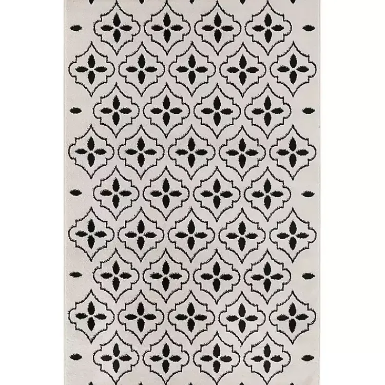 Area Rugs-Kirklands Home Ivory & Black Quatrefoil Indoor/Outdoor Rug, 4x6