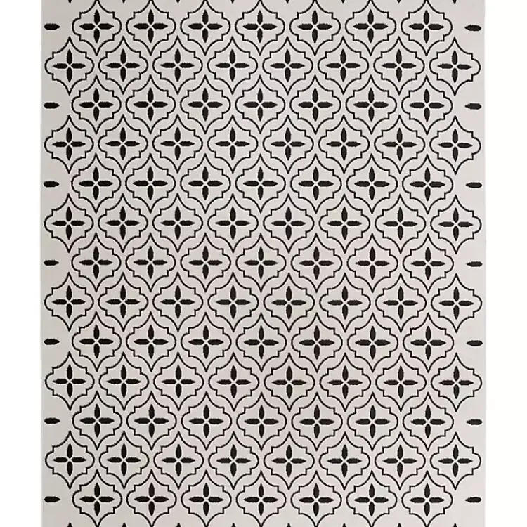 Outdoor Rugs-Kirklands Home Ivory & Black Quatrefoil Indoor/Outdoor Rug, 8x10