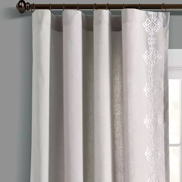 Curtains & Drapes-Kirklands Home Geometric Border Curtain Panel, 84 in. Gray