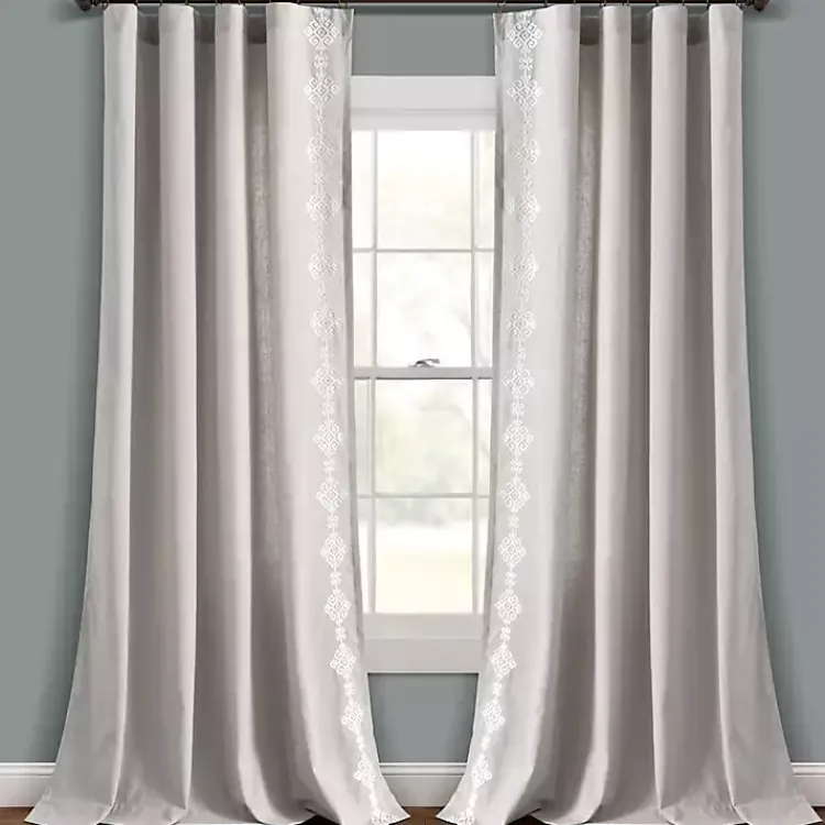 Curtains & Drapes-Kirklands Home Geometric Border Curtain Panel, 84 in. Gray