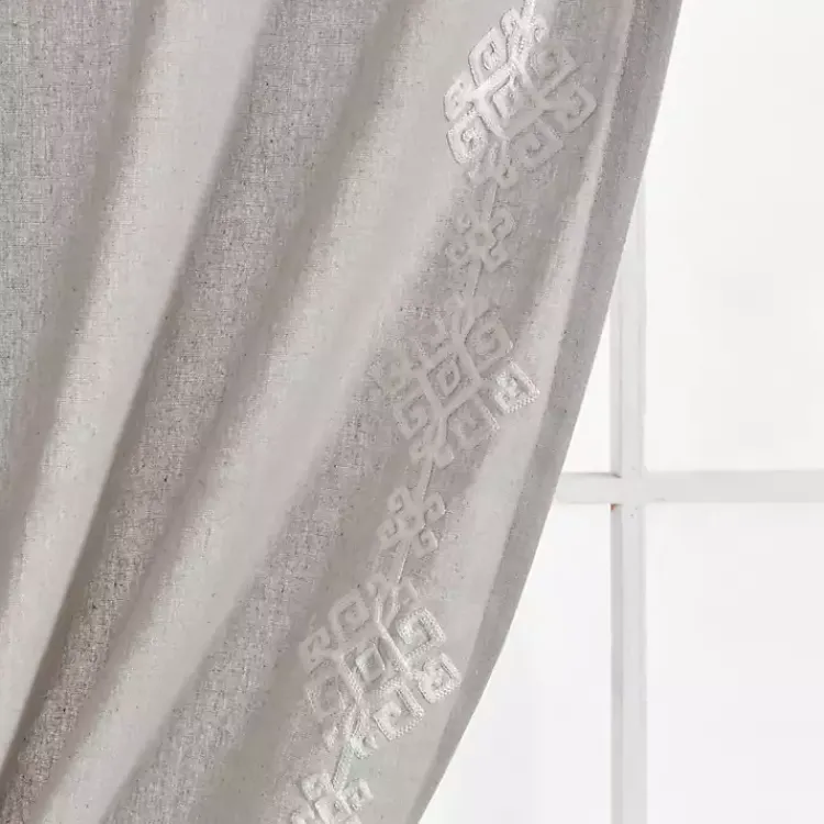 Curtains & Drapes-Kirklands Home Geometric Border Curtain Panel, 84 in. Gray