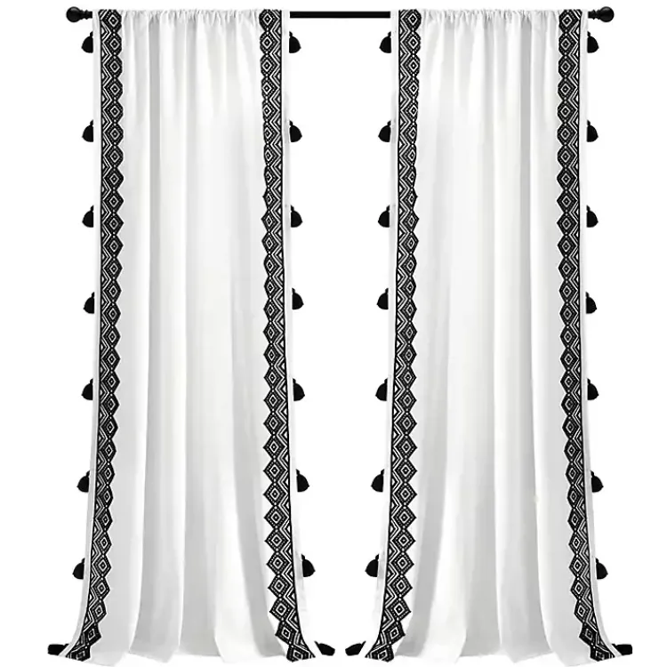 Curtains & Drapes-Kirklands Home White and Black Diamond Curtain Panel, 84 in.