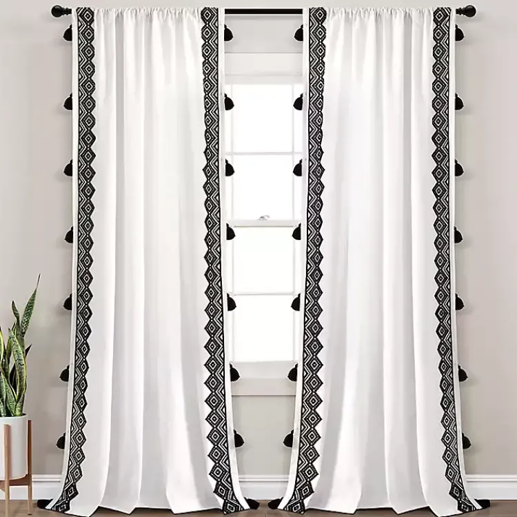Curtains & Drapes-Kirklands Home White and Black Diamond Curtain Panel, 84 in.