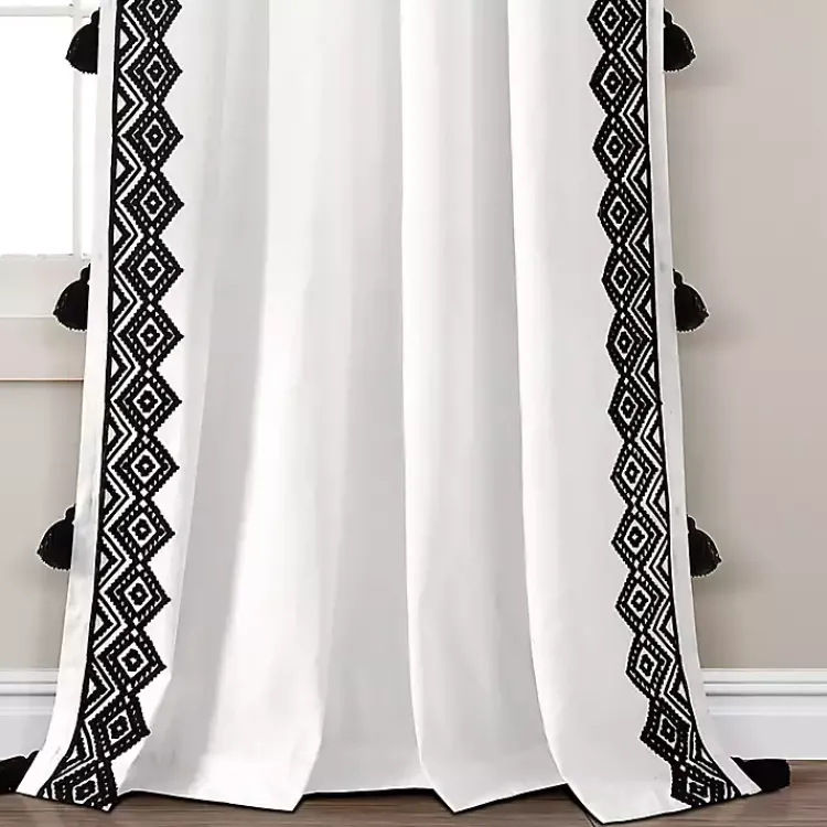 Curtains & Drapes-Kirklands Home White and Black Diamond Curtain Panel, 84 in.