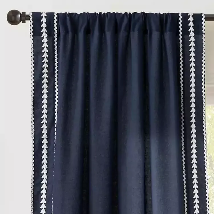 Curtains & Drapes-Kirklands Home Navy Embroidered Ric Rac Curtain Panel, 84 in. Blue