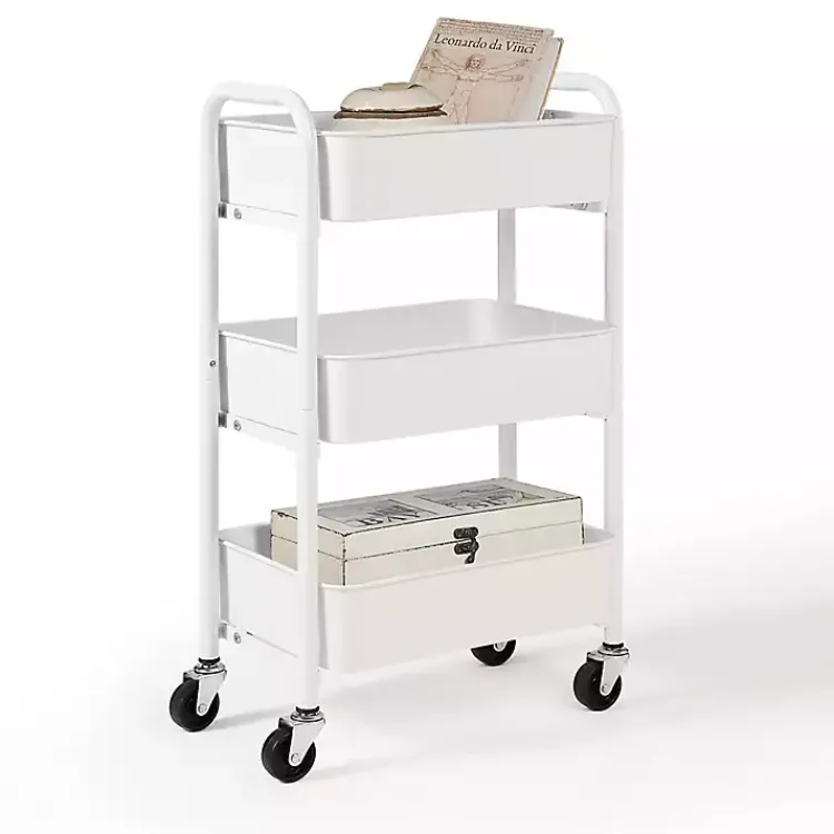 Kitchen Islands & Bar Carts-Kirklands Home Metal 3-Tier Organizer Storage Cart White