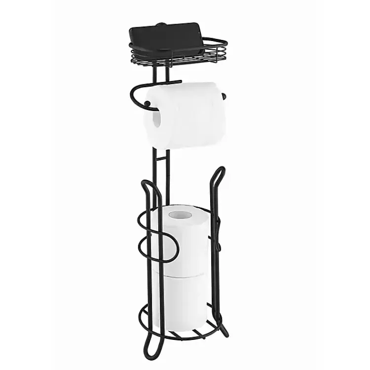 Bathroom Accessories-Kirklands Home Toilet Paper Storage Stand with Basket Black