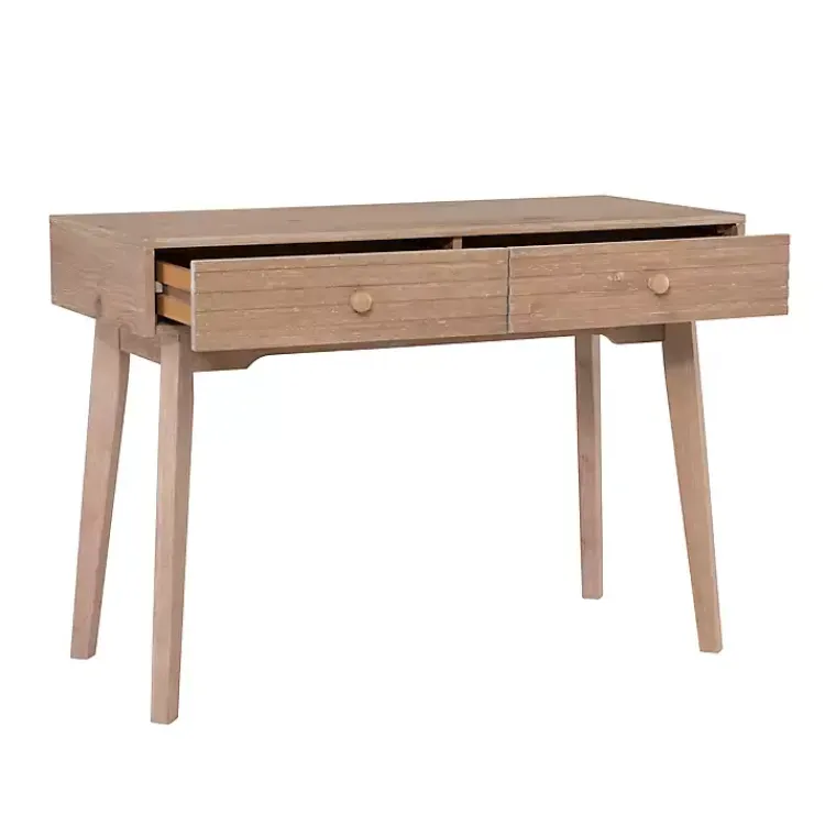 Office Furniture-Kirklands Home Natural Ripples 2-Drawer Wood Desk Brown