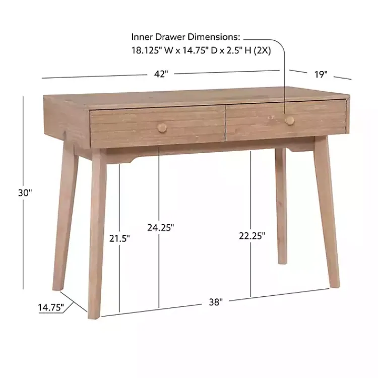 Office Furniture-Kirklands Home Natural Ripples 2-Drawer Wood Desk Brown