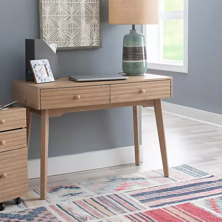 Office Furniture-Kirklands Home Natural Ripples 2-Drawer Wood Desk Brown