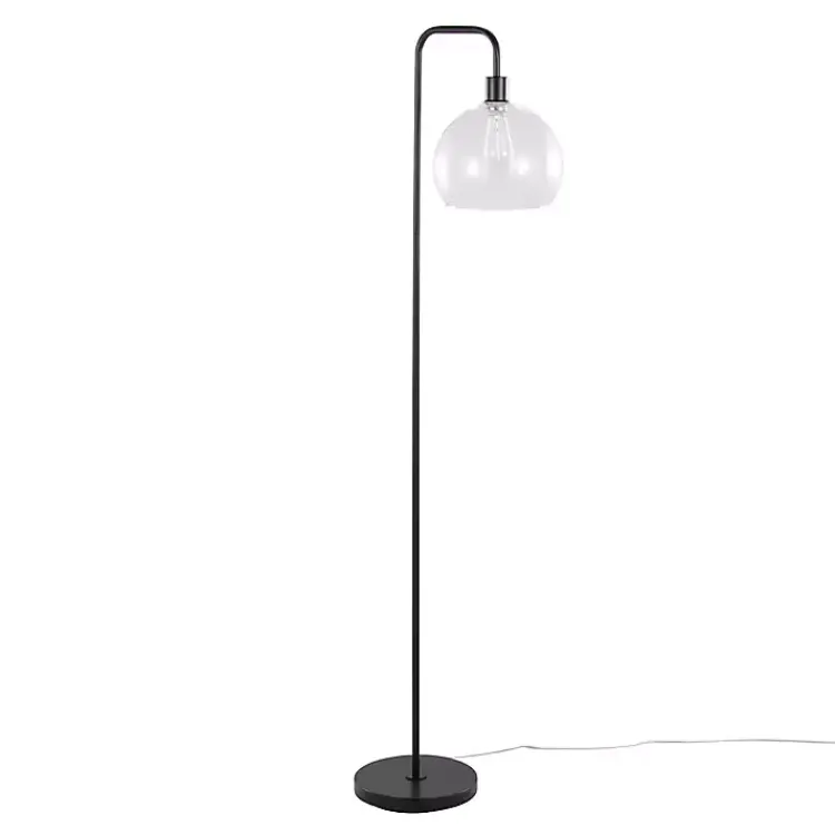 Floor Lamps-Kirklands Home Bronze and Seeded Glass Shade Floor Lamp Clear
