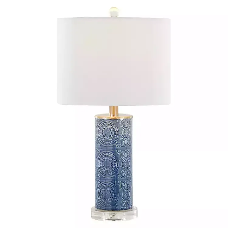 Table Lamps-Kirklands Home Blue Ceramic Embossed Spiro Table Lamp White