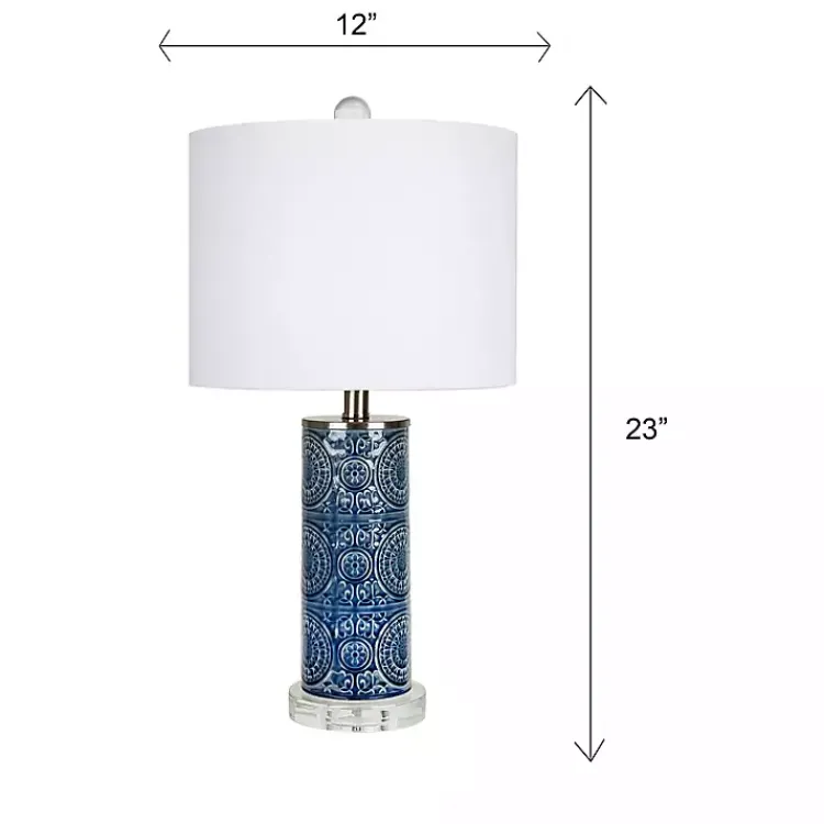 Table Lamps-Kirklands Home Blue Ceramic Embossed Spiro Table Lamp White