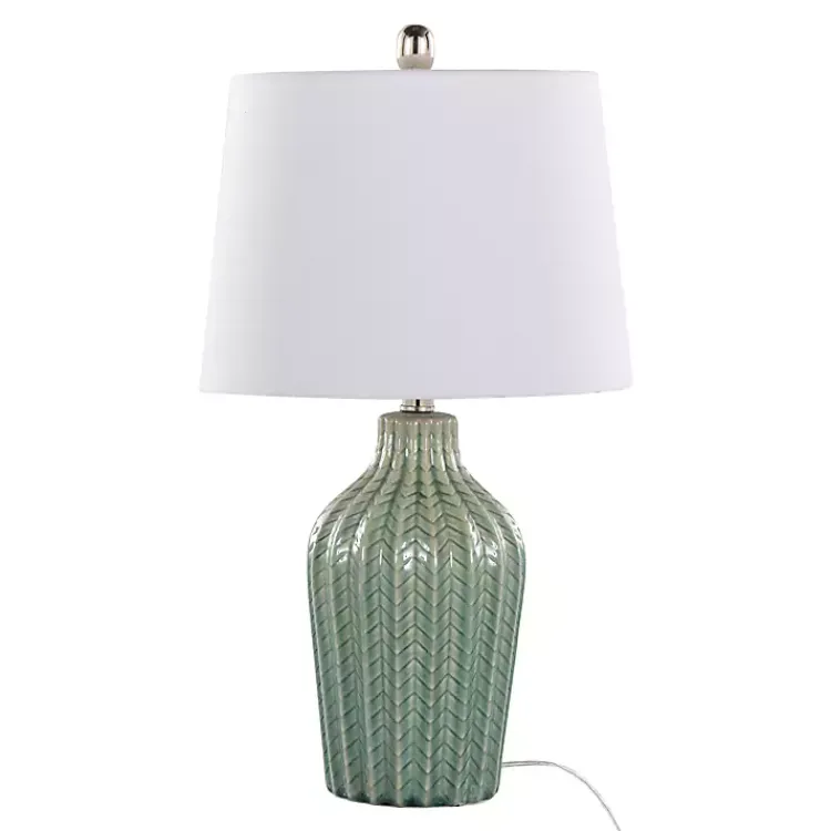 Table Lamps-Kirklands Home Sage Ceramic Chevron Table Lamps, Set of 2 White