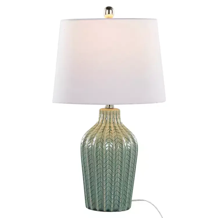 Table Lamps-Kirklands Home Sage Ceramic Chevron Table Lamps, Set of 2 White