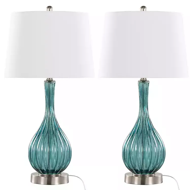 Table Lamps-Kirklands Home Sapphire Crackle Glass Table Lamps, Set of 2 White