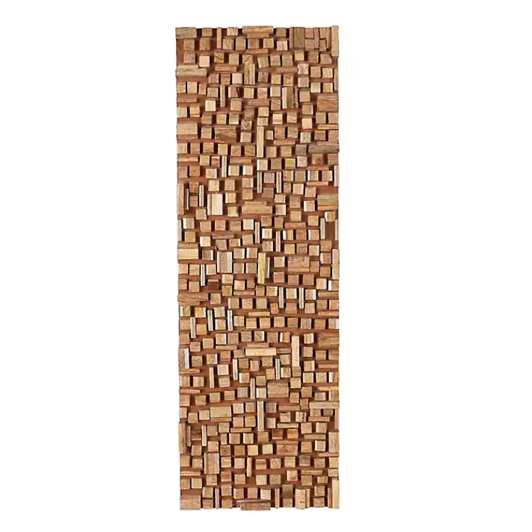 Wall Plaques-Kirklands Home Wood Geometric Block Wall Plaque, 16x48 in. Brown