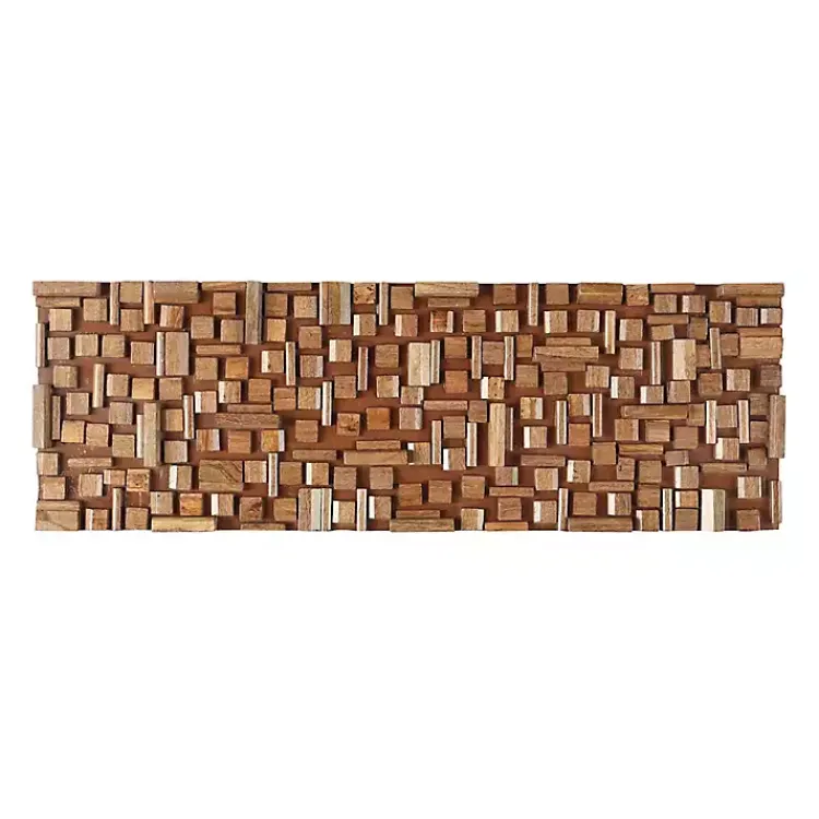 Wall Plaques-Kirklands Home Wood Geometric Block Wall Plaque, 36x12 in. Brown