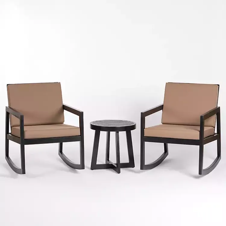 Outdoor Sets-Kirklands Home Black Wood Cushioned Rocker 3-pc. Conversation Set