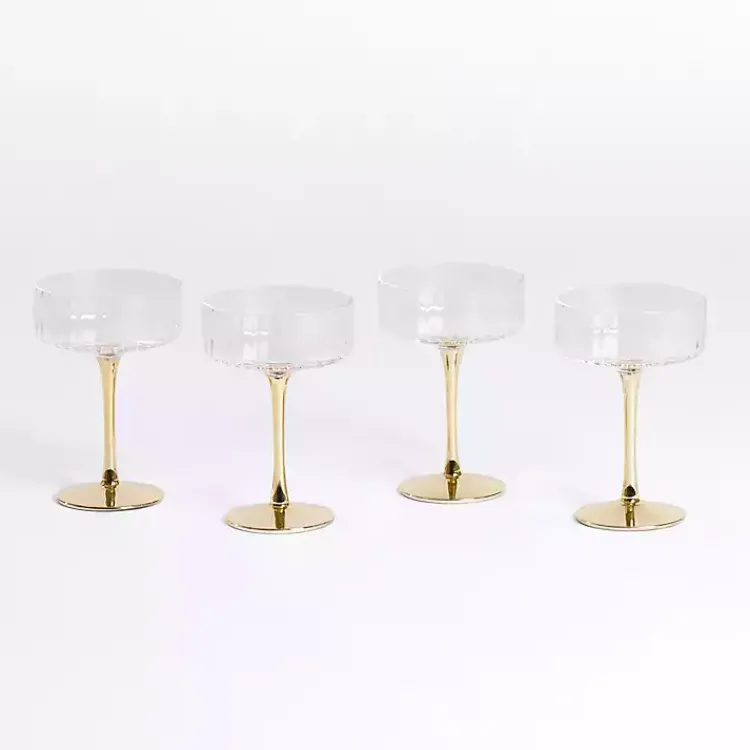 Glassware & Drinkware-Kirklands Home Ripple Gold Base Coupe Wine Glasses, Set of 4