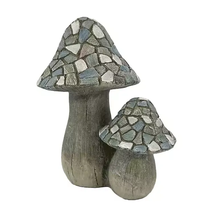 Garden Statues-Kirklands Home Blue Mosaic Mushrooms Outdoor Statue