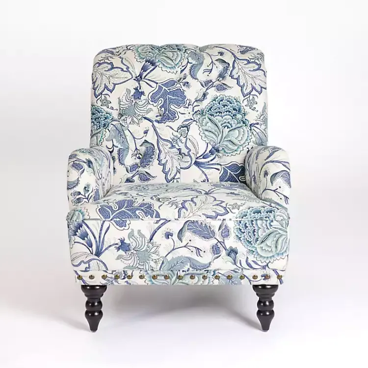 Accent Chairs-Kirklands Home Floral Tufted Rebecca Accent Chair Blue