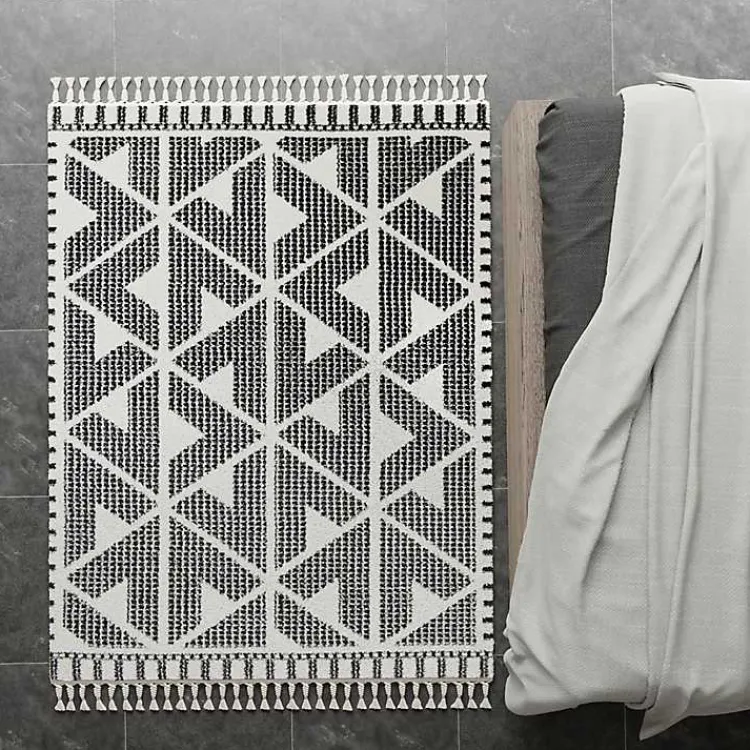 Area Rugs-Kirklands Home & White Geometric Shag Area Rug, 8x10 Black
