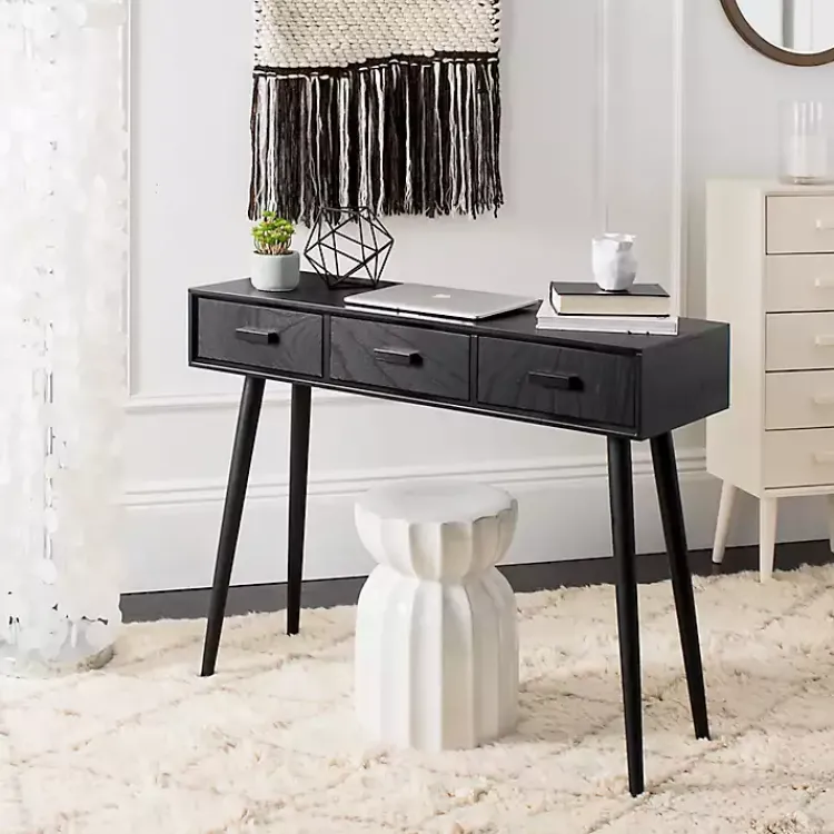 Console Tables-Kirklands Home Mid-Century Modern 3-Drawer Console Table Black