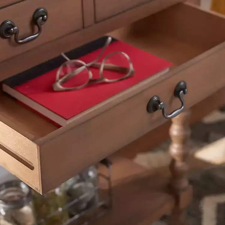 Console Tables-Kirklands Home Farmhouse 3-Drawer Console Table Brown