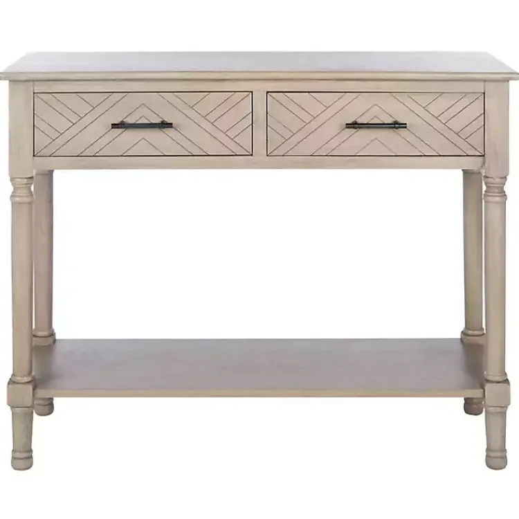Console Tables-Kirklands Home Greige Chevron 2-Drawer Console Table Gray