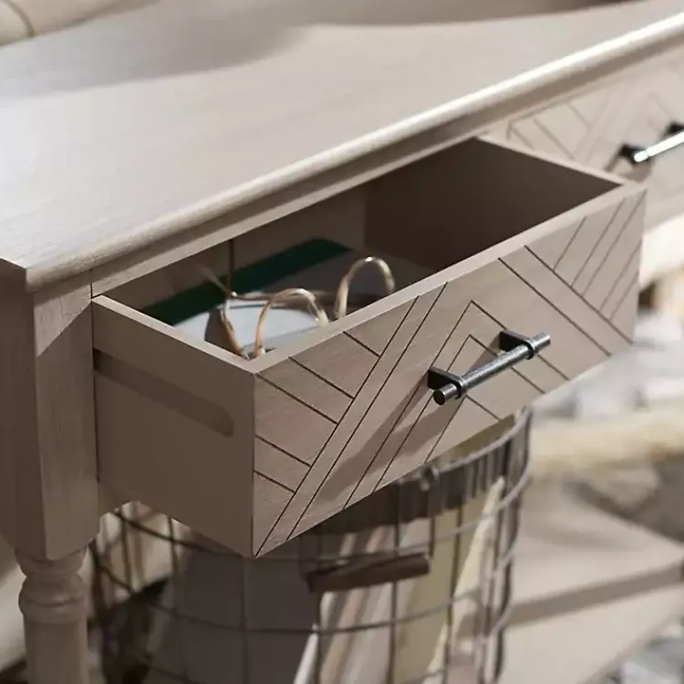 Console Tables-Kirklands Home Greige Chevron 2-Drawer Console Table Gray