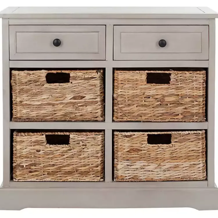 Cabinets & Sideboards-Kirklands Home Vintage Cabinet with Woven Baskets Gray