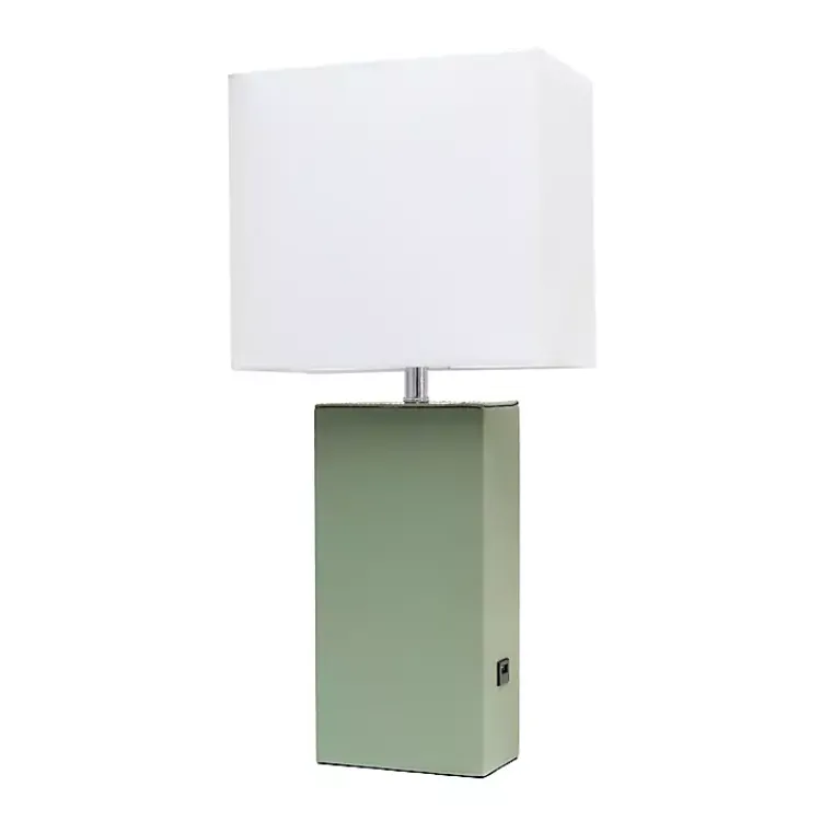 Table Lamps-Kirklands Home Sage Leather Charging Table Lamp Green