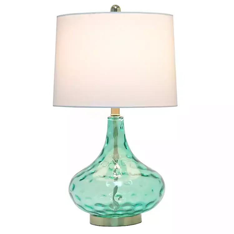Table Lamps-Kirklands Home Seafoam Dimpled Glass Teardrop Table Lamp Blue