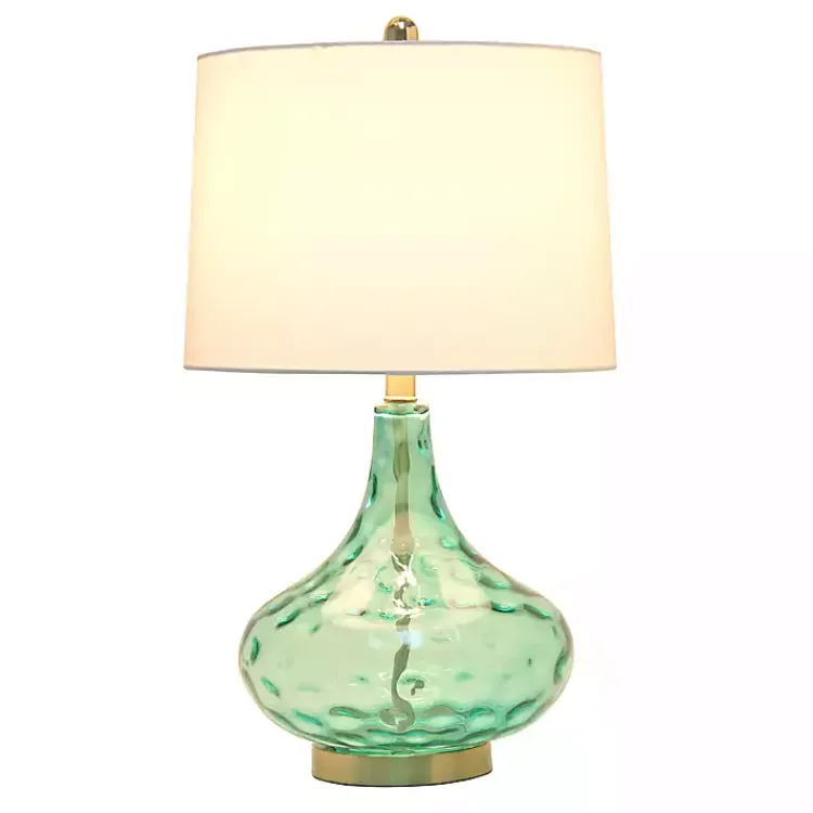 Table Lamps-Kirklands Home Seafoam Dimpled Glass Teardrop Table Lamp Blue