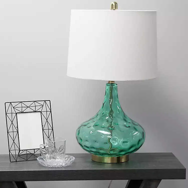 Table Lamps-Kirklands Home Seafoam Dimpled Glass Teardrop Table Lamp Blue