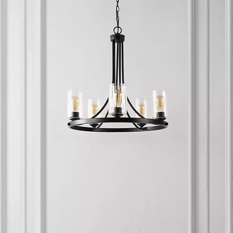 Chandeliers & Pendant Lighting-Kirklands Home Sloped Round Adjustable Chandelier Black