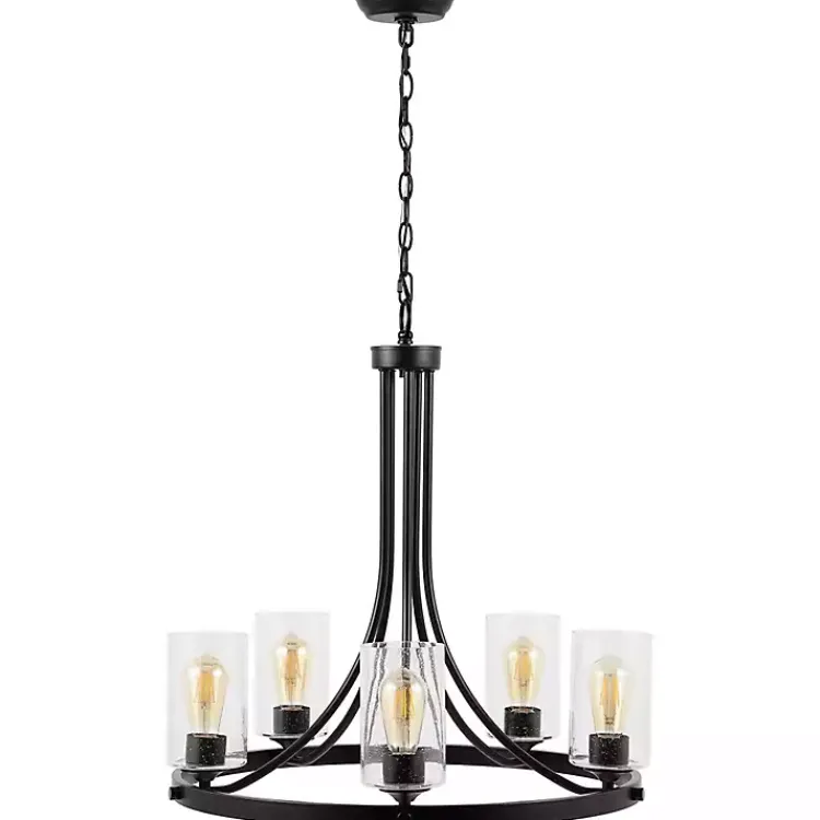 Chandeliers & Pendant Lighting-Kirklands Home Sloped Round Adjustable Chandelier Black