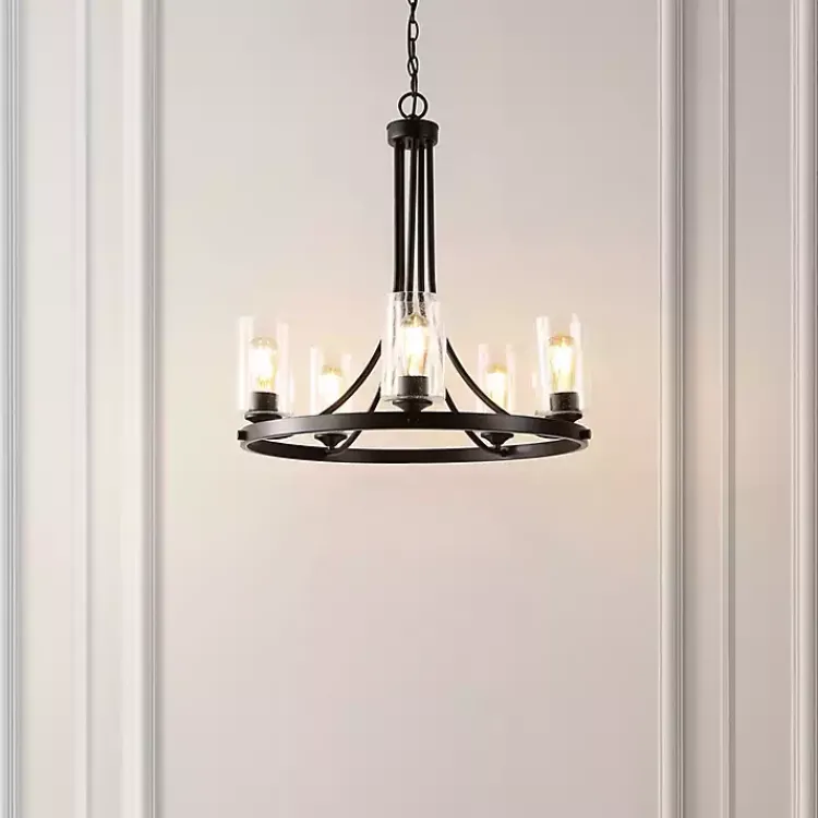 Chandeliers & Pendant Lighting-Kirklands Home Sloped Round Adjustable Chandelier Black