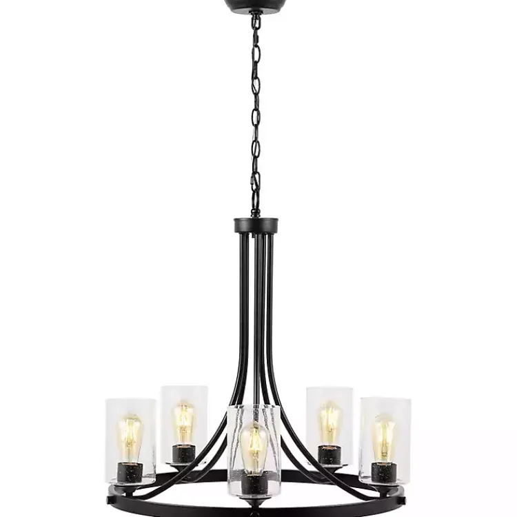 Chandeliers & Pendant Lighting-Kirklands Home Sloped Round Adjustable Chandelier Black