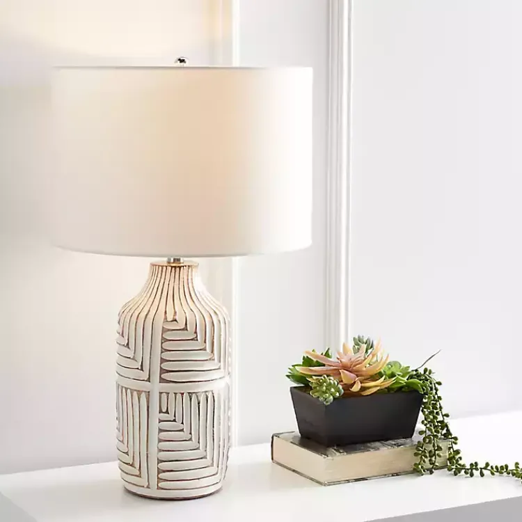 Table Lamps-Kirklands Home Ivory Carved Wood Dianne Table Lamp White