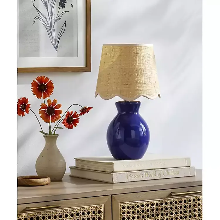 Table Lamps-Kirklands Home Stella Mini Table Lamp with Woven Shade Blue