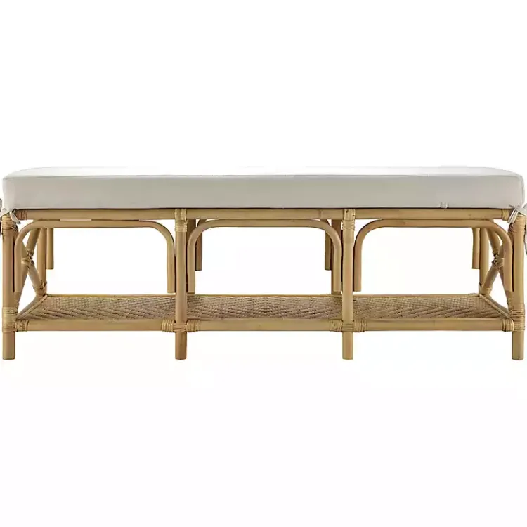 Benches & Ottomans-Kirklands Home Kaili Natural Rat Cushioned Bench Tan