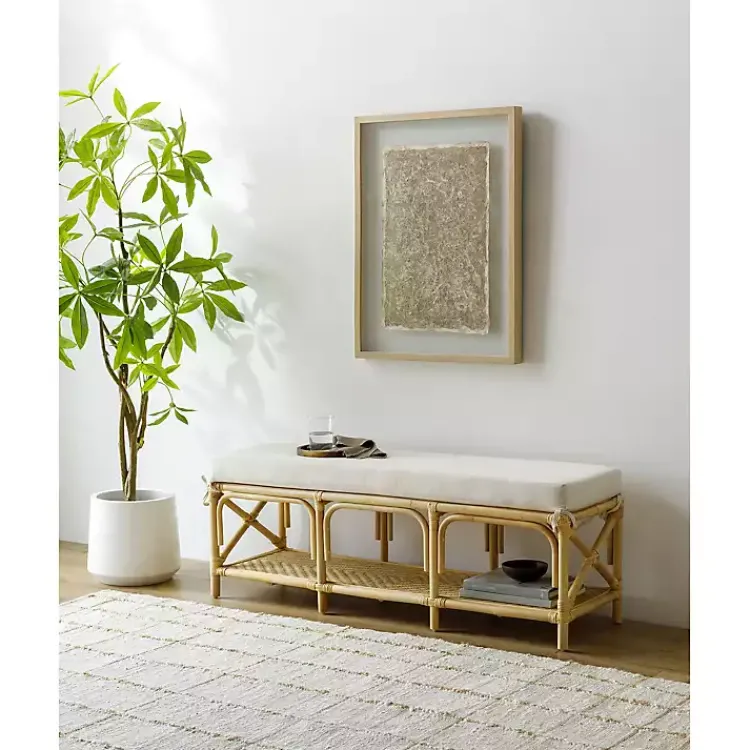 Benches & Ottomans-Kirklands Home Kaili Natural Rat Cushioned Bench Tan