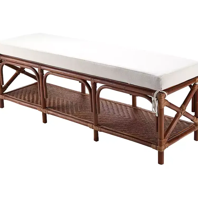 Benches & Ottomans-Kirklands Home Kaili Rattan Cushioned Bench Brown